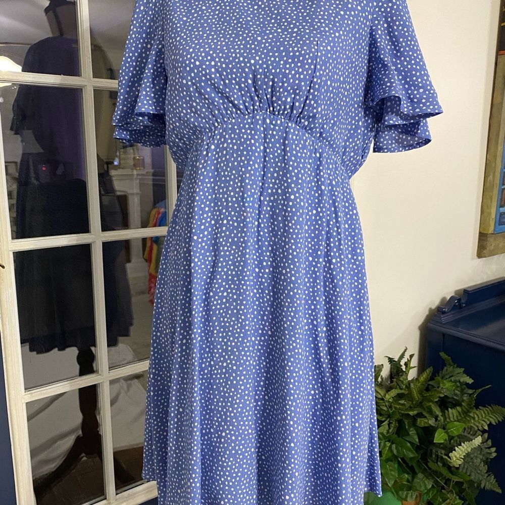 Gianni Bini Periwinkle Blue and White Polka Dot Dress - Size Medium - Picture 6 of 7